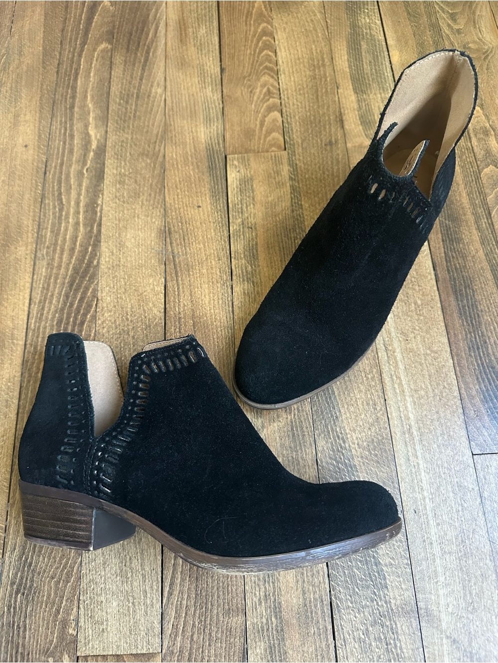 Lucky Brand Black Suede Cutout Ankle Booties